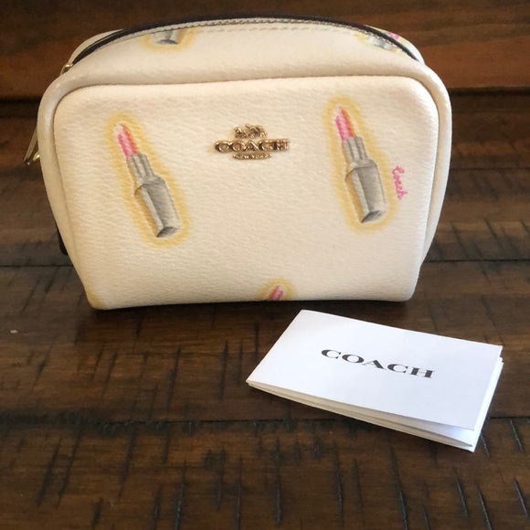 Coach Cream Lipstick Pattern Cosmetic Bag - Picture 1 of 7